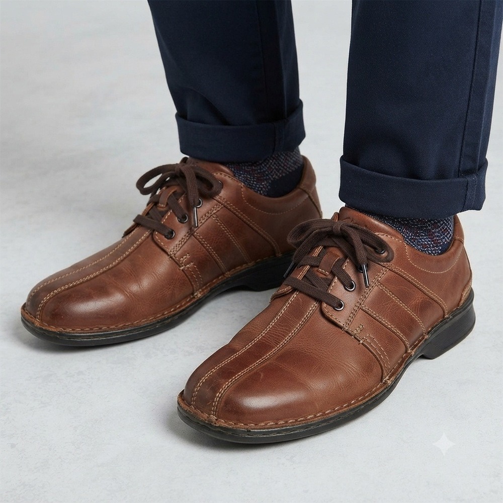 Clarks Collection Shoes Mens 12 M Brown Tilden Walk Bicycle Toe Oxford Shoes